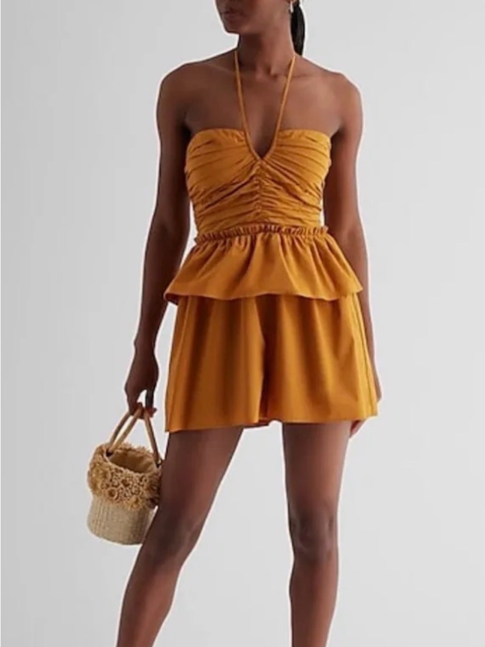 Mustard Halter Peplum Mini Dress - Womenswear ROMPER!!! Never worn